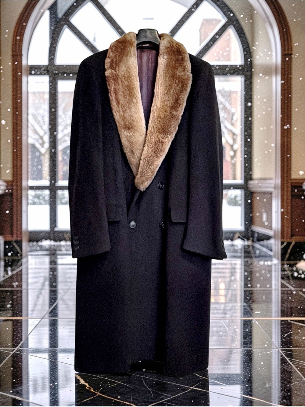 Cardinal Canada Men's Double-Breasted Wool Overcoat | Fur Collar | Navy | 40R - Picture 12 of 13